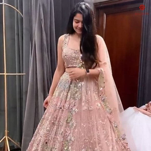 Baby Pink Designer Heavy Work Partywear Lehenga - Picture 2 of 5